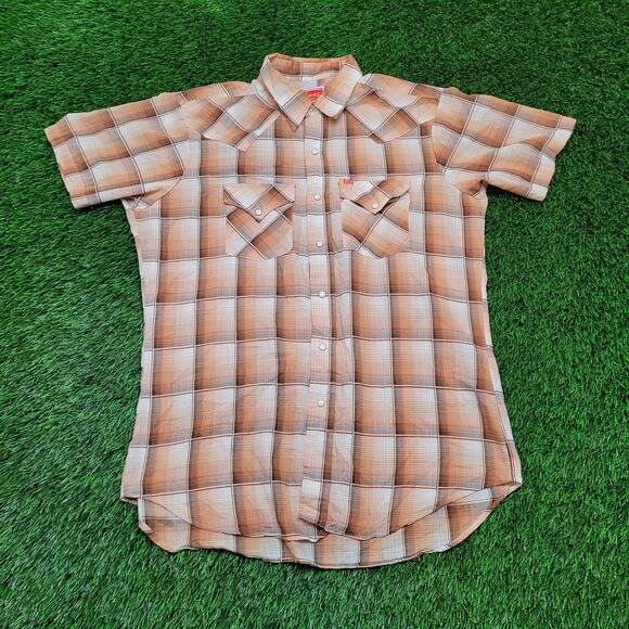 VTG 90s Ely Plains Plaid Pearl Snap Cowboy Shirt Mens L 16.5 Western Sawtooth - Picture 1 of 6